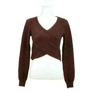 House of Harlow 1960 Brown Cropped Long Sleeve Cross Front Sweater Size Small